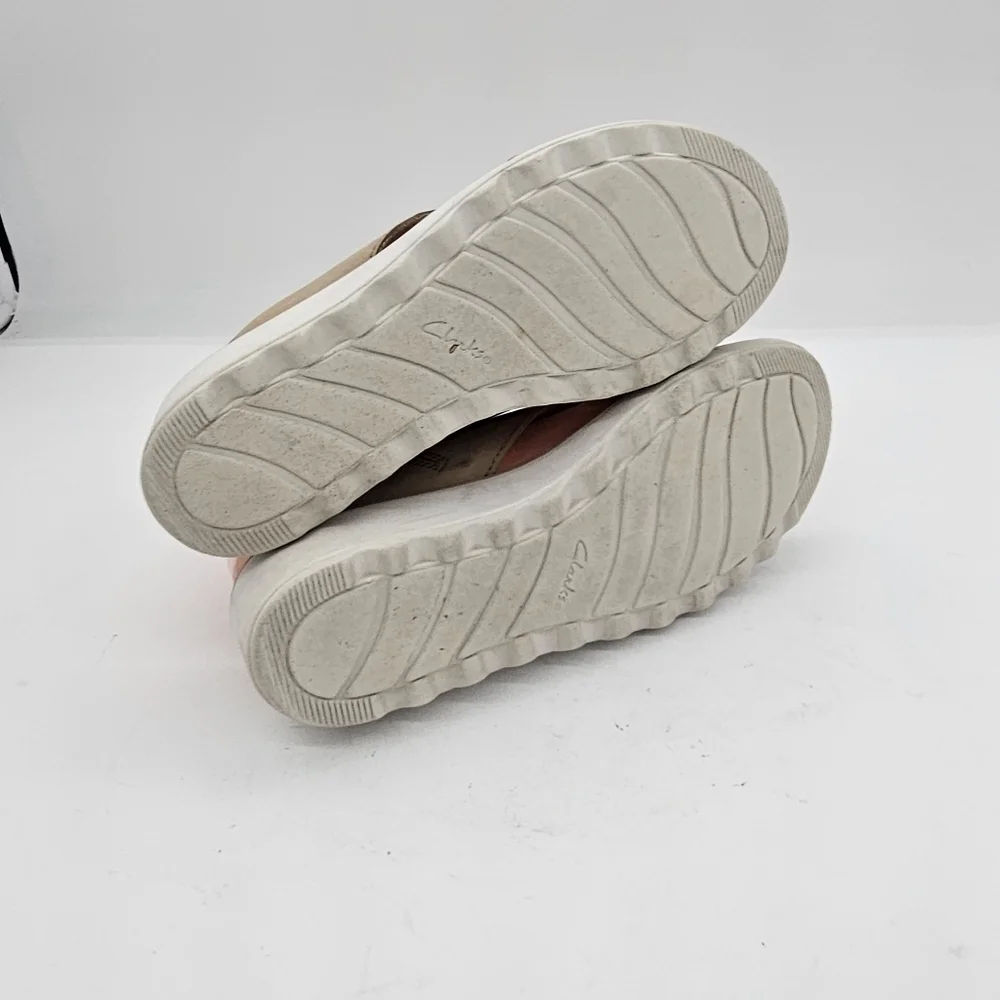 Clarks Jillian Gem Wedge Sandals Beige Leather Size 8 US